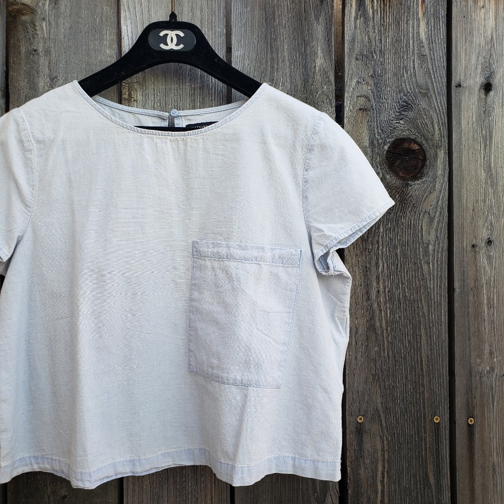 ZARA Denim Frocket Keyhole Back Crop Top